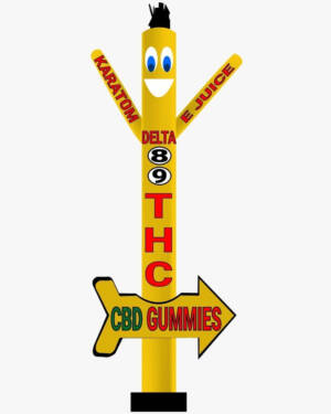 20ft Tall CBD 8 & 9 THC Air Inflatable Tubeman Dancer – E-Juice Dancing Man - Yellow Sky Inflatable Dancers - Boost Your Market Events, Brand, Product with Wacky Waving Tube Puppet Guy