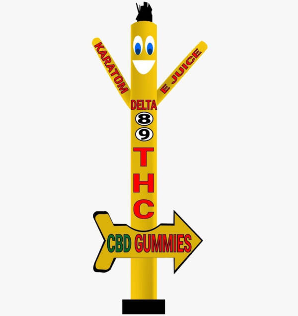 20ft Tall CBD 8 & 9 THC Air Inflatable Tubeman Dancer – E-Juice Dancing Man - Yellow Sky Inflatable Dancers - Boost Your Market Events, Brand, Product with Wacky Waving Tube Puppet Guy