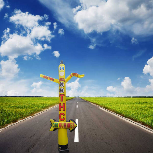 20ft Tall CBD 8 & 9 THC Air Inflatable Tubeman Dancer – E-Juice Dancing Man - Yellow Sky Inflatable Dancers - Boost Your Market Events, Brand, Product with Wacky Waving Tube Puppet Guy