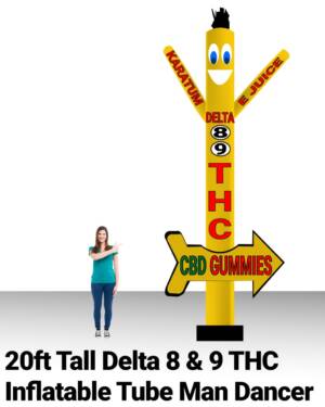 20ft Tall CBD 8 & 9 THC Air Inflatable Tubeman Dancer – E-Juice Dancing Man - Yellow Sky Inflatable Dancers - Boost Your Market Events, Brand, Product with Wacky Waving Tube Puppet Guy