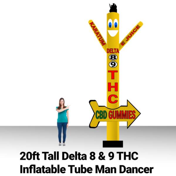 20ft Tall CBD 8 & 9 THC Air Inflatable Tubeman Dancer – E-Juice Dancing Man - Yellow Sky Inflatable Dancers - Boost Your Market Events, Brand, Product with Wacky Waving Tube Puppet Guy