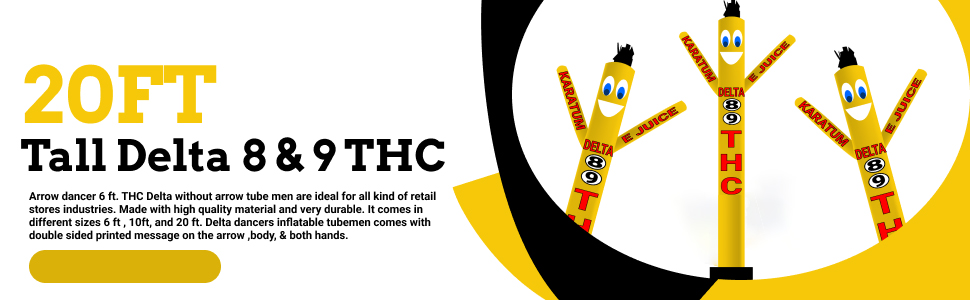 20 Ft Delta 8 & 9 THC Air Inflatable Tubeman Dancer – Wacky Waving Tube Puppet Guy (Yellow)