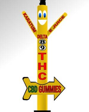 20ft Tall CBD 8 & 9 THC Air Inflatable Tubeman Dancer – E-Juice Dancing Man - Yellow Sky Inflatable Dancers - Boost Your Market Events, Brand, Product with Wacky Waving Tube Puppet Guy