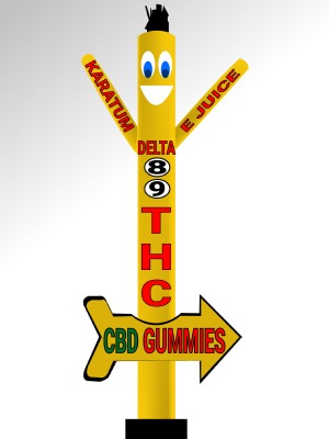 20ft Tall CBD 8 & 9 THC Air Inflatable Tubeman Dancer – E-Juice Dancing Man - Yellow Sky Inflatable Dancers - Boost Your Market Events, Brand, Product with Wacky Waving Tube Puppet Guy