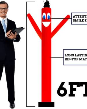 6Ft Solid Red Color Air Inflatable Dancer Tubeman | Market Your Product Events 6Feet Tall Sky Wacky Waving Inflatables Puppets Tube Guy - Image 3