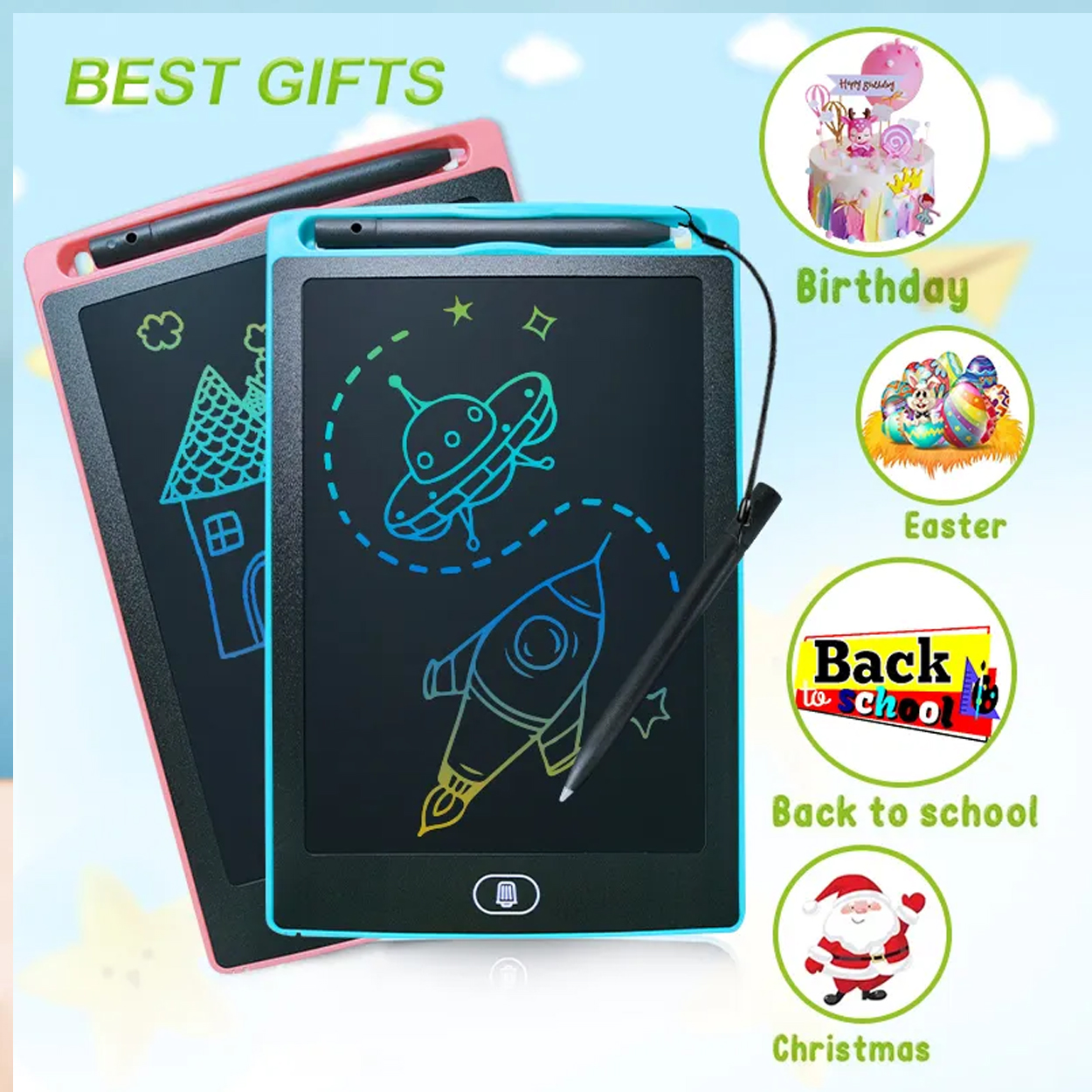 LCD Writing Pads 10 Inch Colorful Doodle Board Drawing Tablet for Kids Travel Games Activity Learning Toys Birthday Gifts for 3 4 5 6 Year Old Boys & Girls Toddlers Instant Erase Stylus Pen (4Pc)