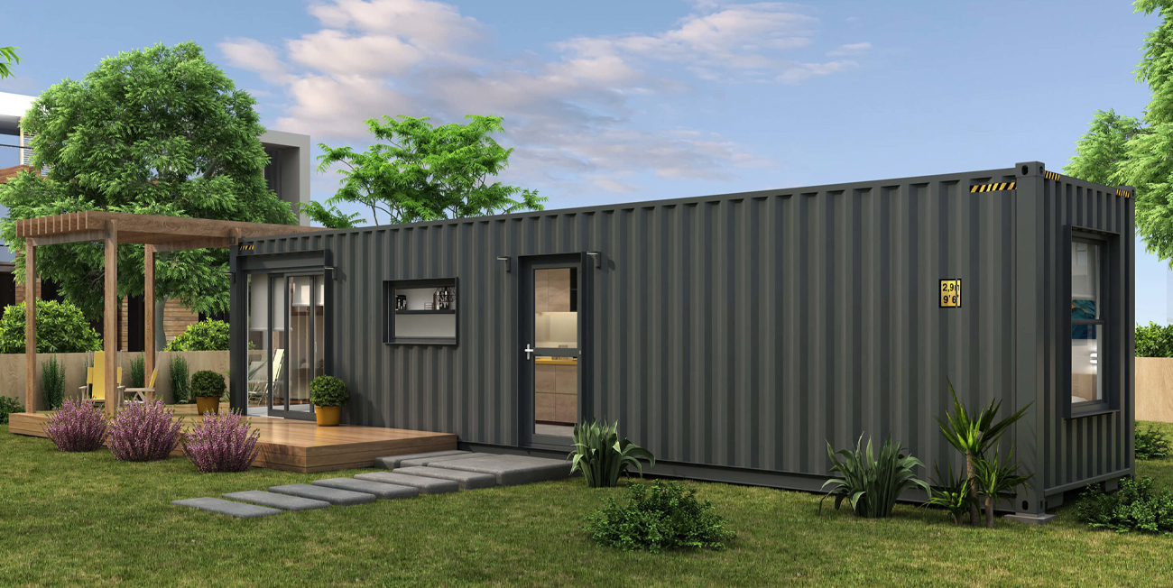 Mobile Expandable Prefab House with Restroom，Outdoor Storage Shed Tiny Home，Modern Sturdy Steel Storage Container Guest House Building