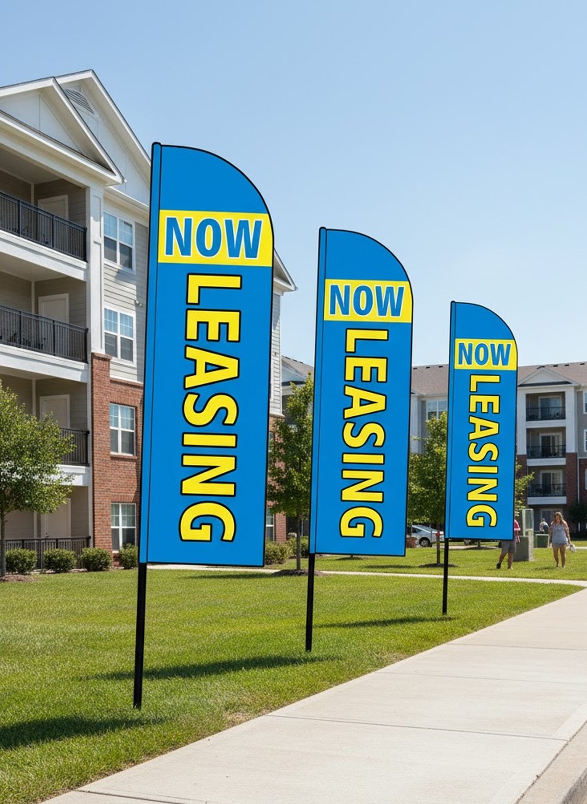 12ft now leasing feather flag used for property and leasing visibility
