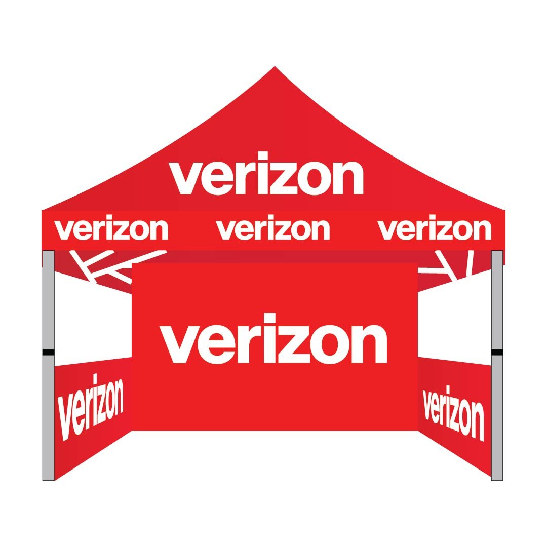 10×10 Verizon advertising tent with back and side wall