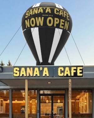 22ft Sana’a Cafe NOW OPEN rooftop advertising balloon