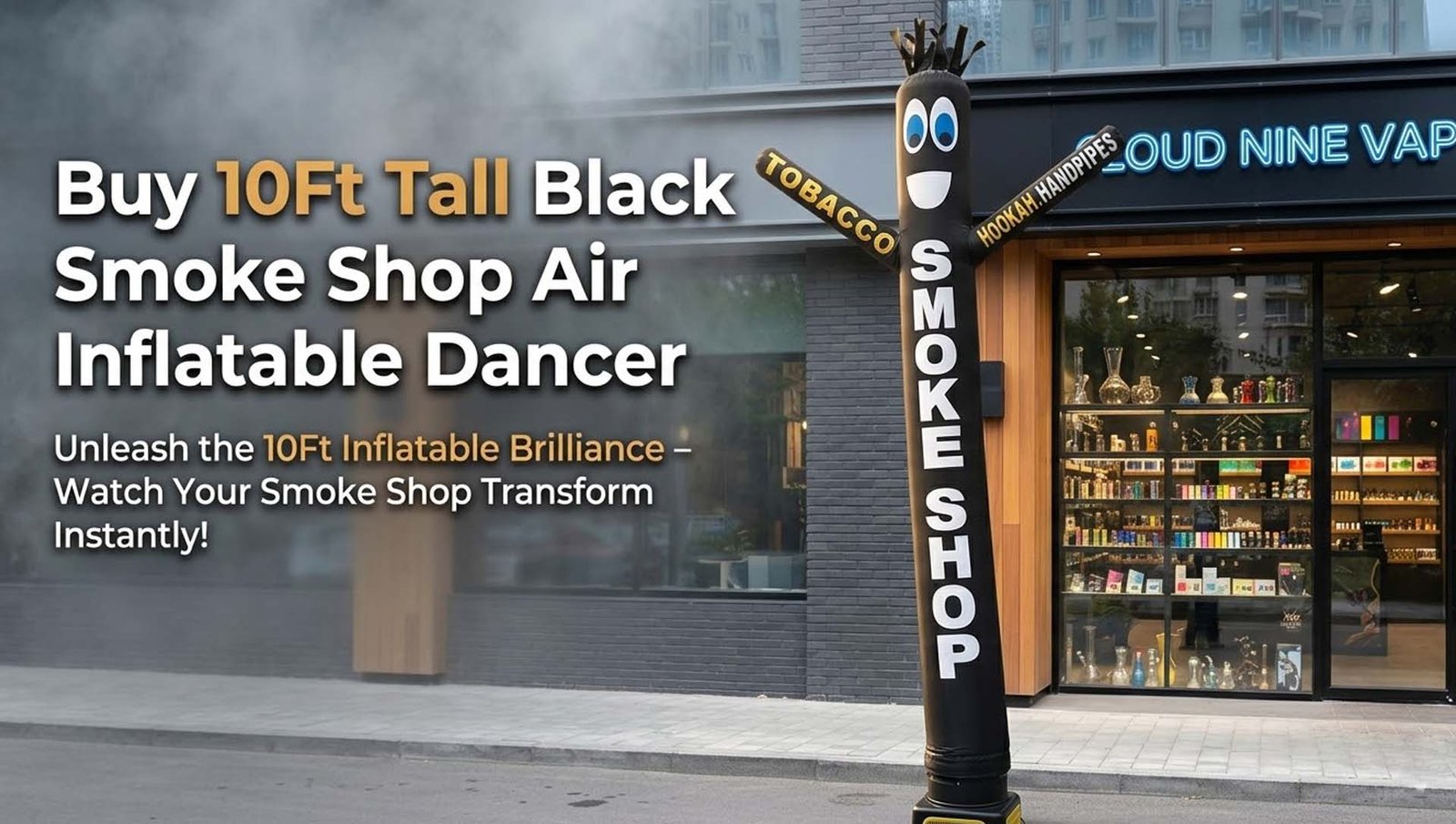10Ft Tall Black Smoke Shop Air Inflatable Dancer