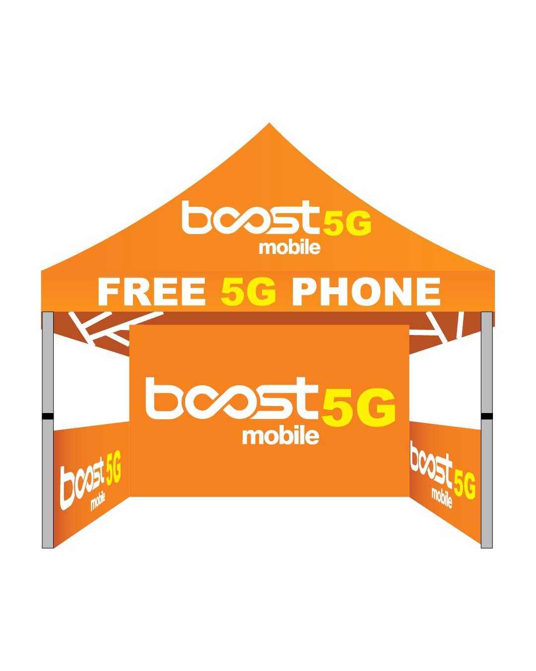 10×10 Boost Mobile 5G advertising tent with back wall