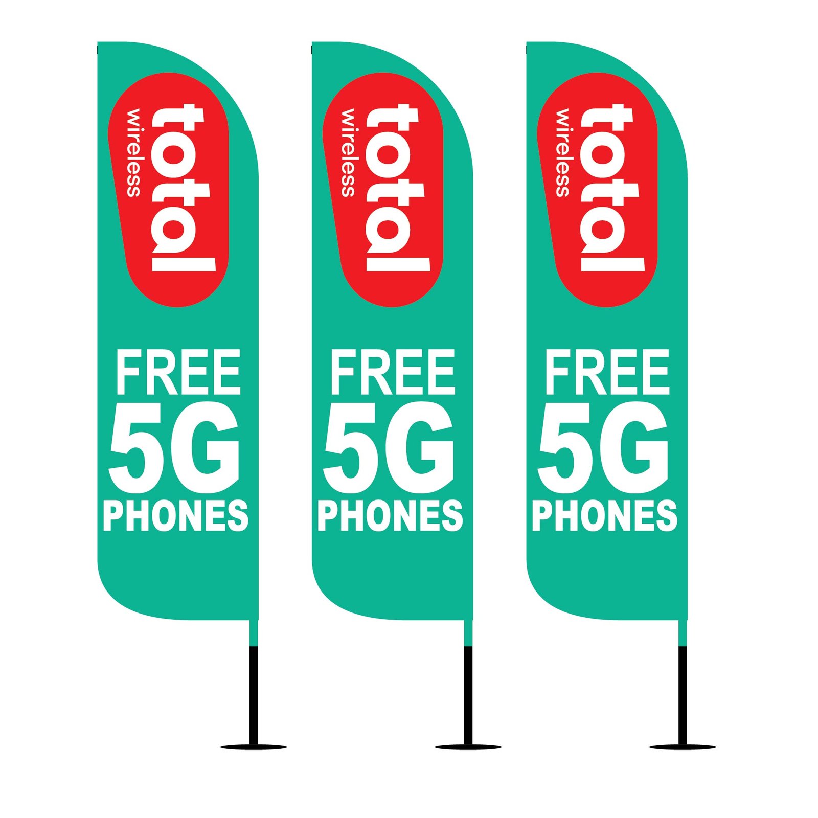 12FT Total Wireless FREE 5G PHONES feather flags pack of 3