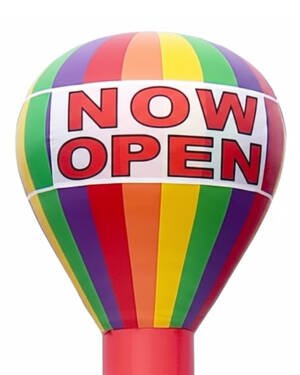 22ft rainbow NOW OPEN rooftop advertising balloon