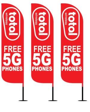 12FT Total Wireless FREE 5G PHONES red feather flags pack of 3
