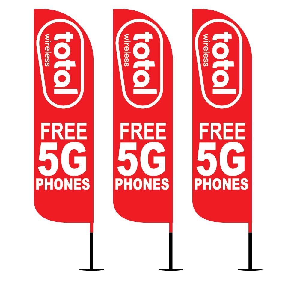 12FT Total Wireless FREE 5G PHONES red feather flags pack of 3