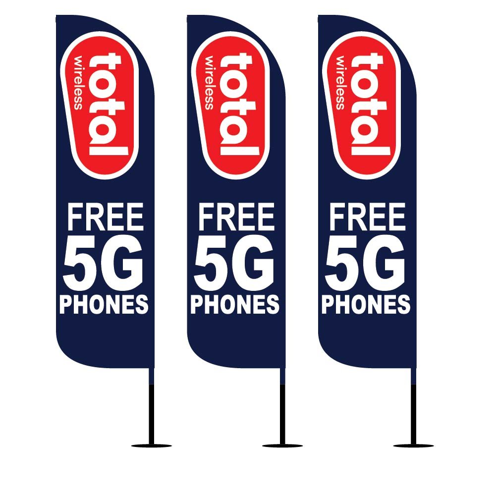 12FT Total Wireless FREE 5G PHONES dark blue feather flags pack of 3