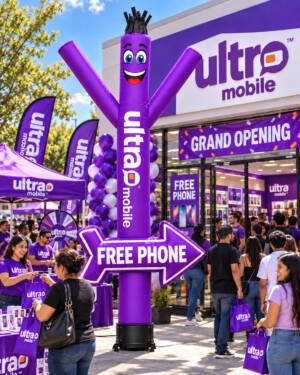20ft Ultra Mobile Free Phone Air Dancer With Arrow Sign – Wireless Store Promotional Inflatable (Blower Sold Separately)